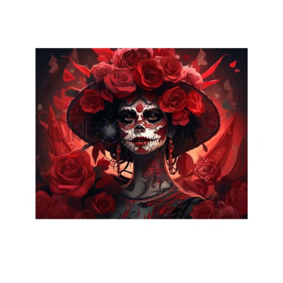 Red Floral Day of the Dead Art Print 10x8 - Picture 1 of 1